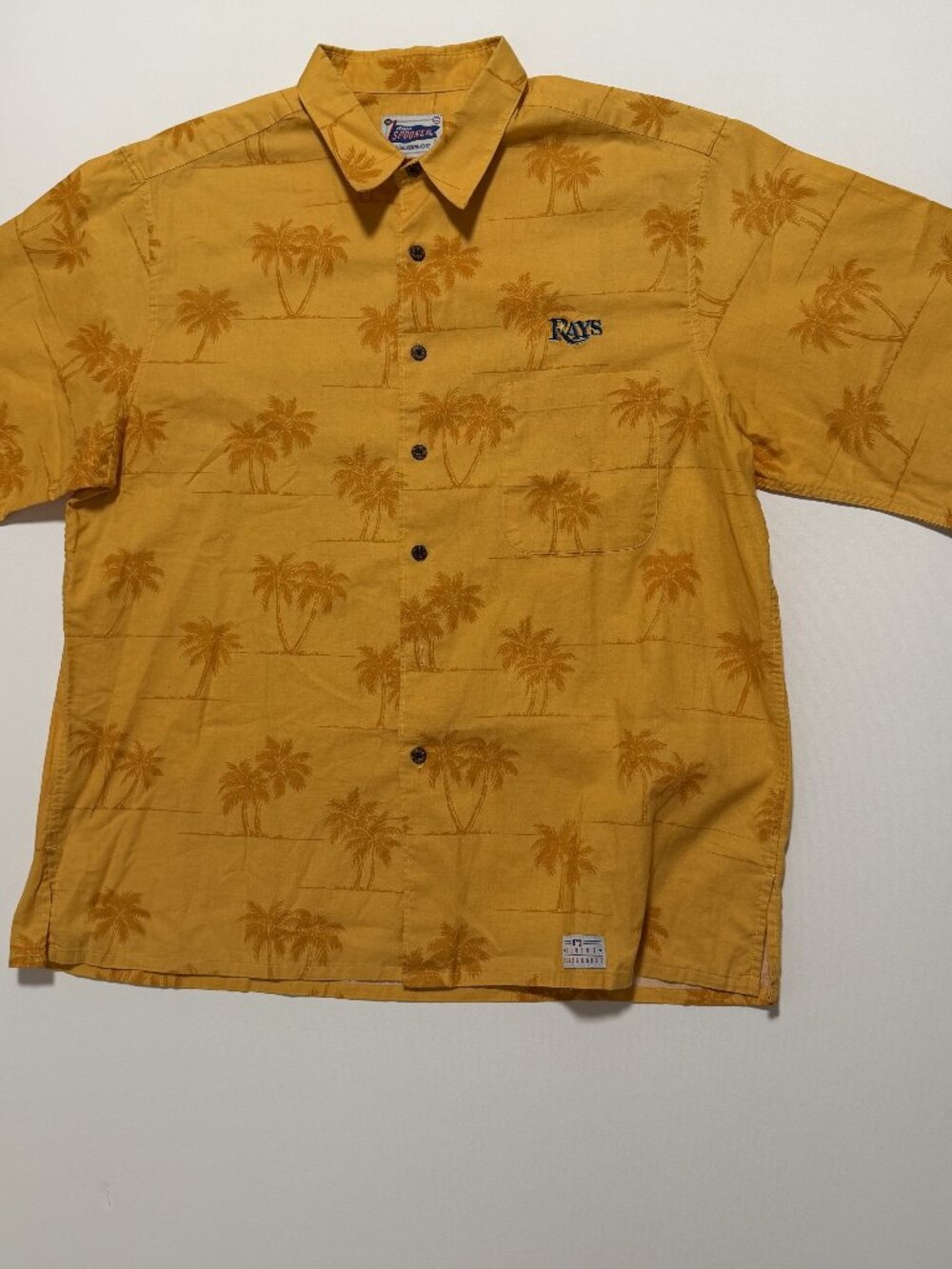 Reyn Spooner Tampa Bay Rays Hawaiian Shirt Short Sleeve Yellow Gold Mens size XL